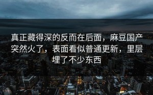 真正藏得深的反而在后面，麻豆国产突然火了，表面看似普通更新，里层埋了不少东西