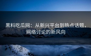 黑料吃瓜网：从新兴平台到热点话题，网络讨论的新风向