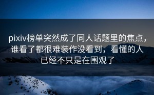 pixiv榜单突然成了同人话题里的焦点，谁看了都很难装作没看到，看懂的人已经不只是在围观了