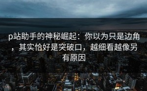 p站助手的神秘崛起：你以为只是边角，其实恰好是突破口，越细看越像另有原因