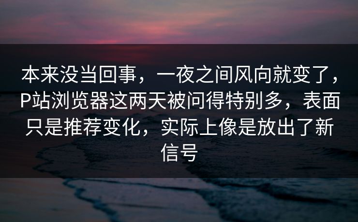 本来没当回事，一夜之间风向就变了，P站浏览器这两天被问得特别多，表面只是推荐变化，实际上像是放出了新信号